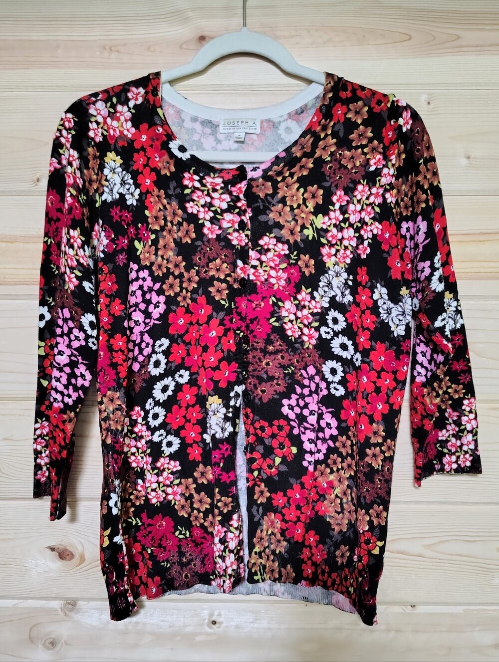 Joseph A. Floral Button Front Cardigan Sweater M Preppy Lightweight Cottagecore